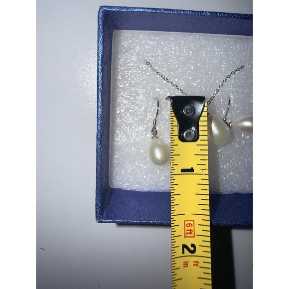 Freshwater White Drop Pearl Pendant Necklace Earrings SET Sterling Silver - Picture 3 of 3